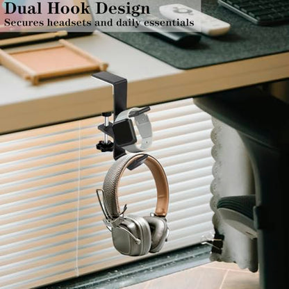 Desk Mount Headphone Hook Bag Holder Hook Clamp,Headphone Hanger and Backpack Hanger with Double Hooks,Universal Aluminum Alloy Gaming Headphone Stand Under Desk (Black) - color: Black