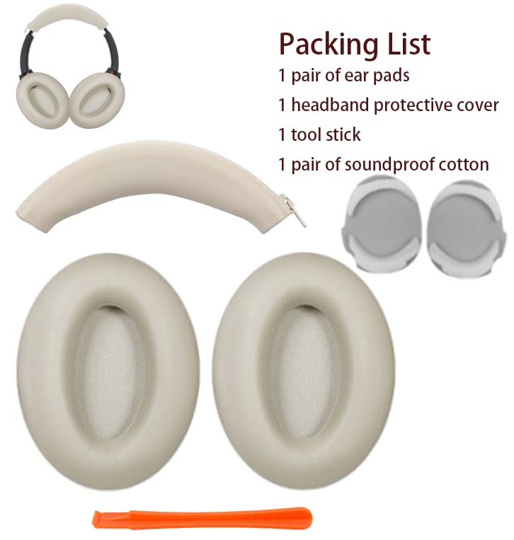 Earpads+Headband Covers for Sony Wh-1000XM3 Replacement Kit,Protein Leather Ear Pads Cushions and Silicone Zipper Headband for WH-1000XM3 Accessories(Champagne Gold) - color: Champagne Gold