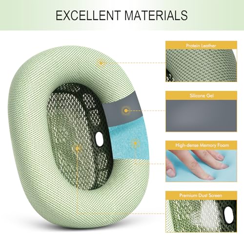 GEVO Upgraded Ear Cushions Replacement Earpads for AirPods Max 1 & 2 Headphones, Protein Leather Ear Pads Ear Covers Cups with Memory Foam and Magnet for AirPods Max 1 & 2 (Green) - color: Green