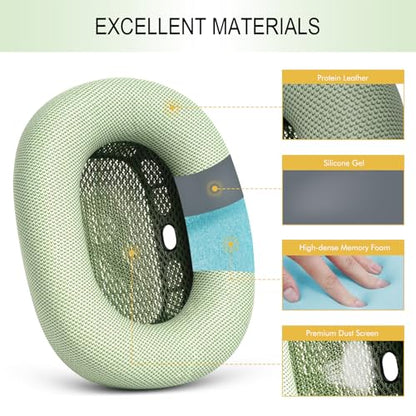 GEVO Upgraded Ear Cushions Replacement Earpads for AirPods Max 1 & 2 Headphones, Protein Leather Ear Pads Ear Covers Cups with Memory Foam and Magnet for AirPods Max 1 & 2 (Green) - color: Green