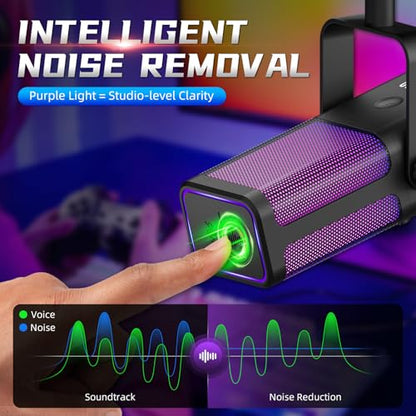 XTUGA M7 Dynamic Microphone for Gaming Streaming with RGB Light,Computer Condenser Mic Noise Reduction Real-Time Monitoring for Podcast,Studio,PC,PS5,Mac,YouTube