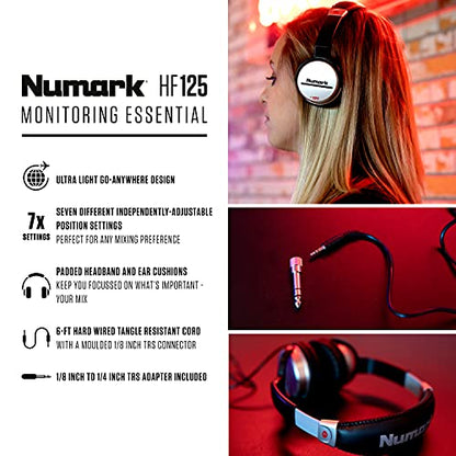 Numark HF125 Closed-Back DJ Headphones | 40mm Drivers, Comfortable Ear Pads, 3m Cable, Closed-Back Design, for Monitoring, Mixing and Audio Playback - style: HF125