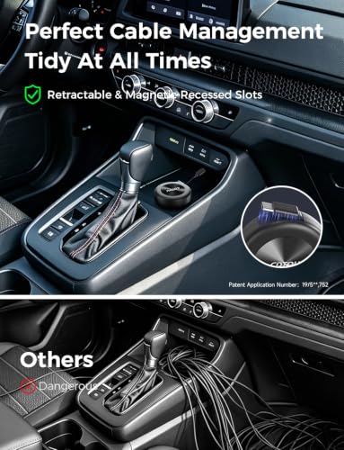 Retractable USB C Car Charging Cable for Honda CR-V/Civic/Accord, 360° Rotating Base, Supports USB C & USB A Ports, Compatible with iPhone 15/16/17 & Samsung Galaxy, Car Interior Accessories
