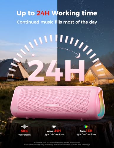 Bluetooth Speaker, 20W HD Sound, Portable Wireless, IPX5 Waterproof, Up to 24H Playtime, TWS Pairing, for Home/Party/Outdoor/Camping/Beach Essentials, Electronic Gadgets, Birthday Gift (Pink) - color: Pink