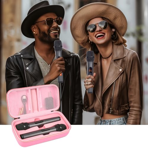 Wireless Microphone Case Compatible with JBL Wireless Two Microphone System, Handheld Dual Mic Travel Bag for Singing or Karaoke for Receivers, Adapters, AA Batteries - color: Pink