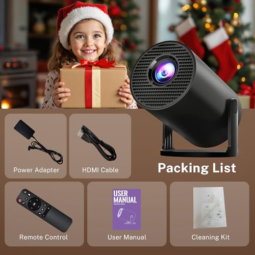 [Built-in Apps] Mini Projector 4K Supported, Android TV OS & Phone Remote - color: Black