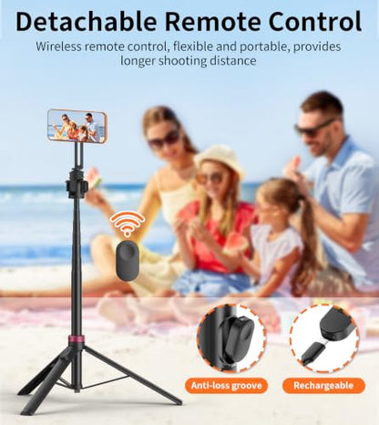 69" Magnetic Phone Tripod Stand Selfie Stick with Remote & Phone Mount | Portable Stand holder Rechargeable with Tripod Leg，360°Rotatable Travel Tripod Compatible for iPhone/Android/Magsafe