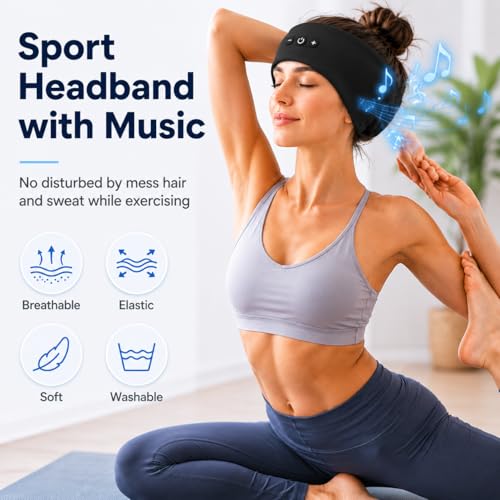 2-Pack Sleep Headphones Bluetooth Headband with Thin Speakers-Black&Gray | Headband Headphones for Sleeping & Sports, No Ear Pressure for Side Sleepers,12-Hour Battery, Works with All Bluetooth Device