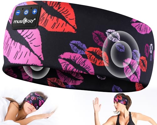 MUSICOZY Bluetooth 5.4 Sleep Headphones Headband Sports Wireless Audio | Earbuds 2 in 1 Design with Breathable Stretch Fabric, HD Stereo Sound Speakers for Workout Yoga Running, Nighttime Sleep Use - color: Rainbow Lip
