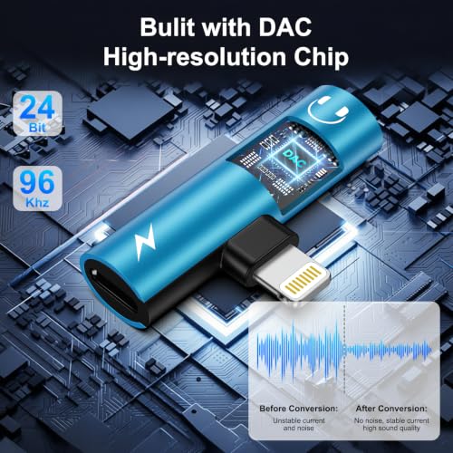 [Apple MFi Certified] Lightning to 3.5mm Headphone and Charger Adapter | 2-in-1 Lightning to Aux Jack Adapter & Fast Charger iPhone Dongle Audio Splitter for iPhone 14 13 12 11 Pro XR XS Max X 8 7 6 - color: Blue