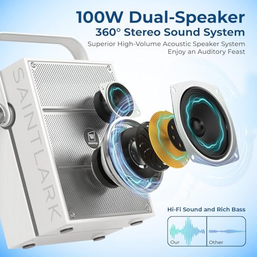 100W Bluetooth Speaker with 2 Wireless Microphones S99 | Powerful Voice Amplifier, Portable Karaoke Machine for Adults, PA System for Home Entertainment, Party, Teaching & Events - color: White