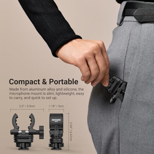 NEEWER Microphone Holder with Cold Shoe Adapter, Noise Reducing Shock Absorbing Mic Mount Accessories with Built in Silicone Pads, for Mics of 0.7" to 1" (19 to 25mm) in Diameter, MH3