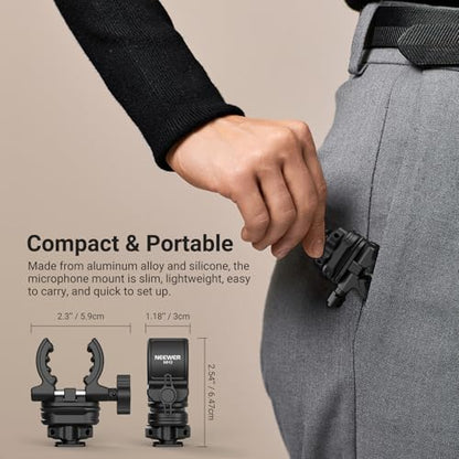 NEEWER Microphone Holder with Cold Shoe Adapter, Noise Reducing Shock Absorbing Mic Mount Accessories with Built in Silicone Pads, for Mics of 0.7" to 1" (19 to 25mm) in Diameter, MH3