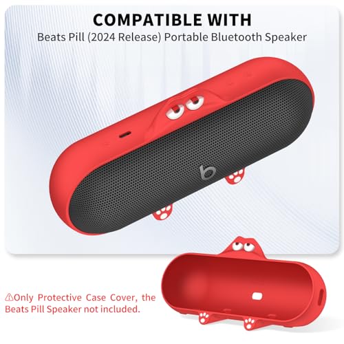 Silicone Kawaii Cute Case for Beats Pill Wireless Bluetooth Speaker, Anti-Scratch Protective Sleeve Compatible With Beats Speaker (Red) - color: Red