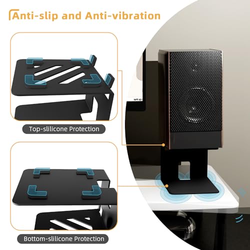Desktop Speaker Stands,Metal with Vibration Pads,30 Lbs,Black | Desktop Stands with Vibration-Absorbing Pads and 7° Incline.Supports Up to 30 lbs.Fits Bookshelf and Studio Monitors.1 pair.