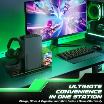 TNP Xbox Series X Charging Station and Vertical Stand with Dual Charger | 2 Rechargeable 300Mah Batteries, 10-Game Storage and Headset Hook Organize Your Console Setup While Charging 2 Controllers