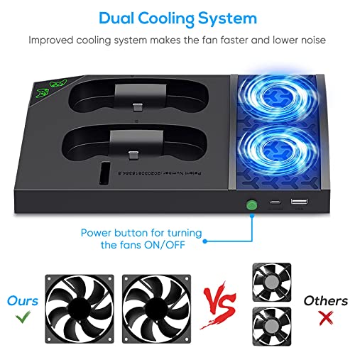 Cooling Fan with Charging Stand for Xbox Series S Console and Controller | Dual Charger Dock Accessories with 2 x 1400mAh Rechargeable Battery and Cover, Headphone Mount for Xbox Series S, Black - color: Black