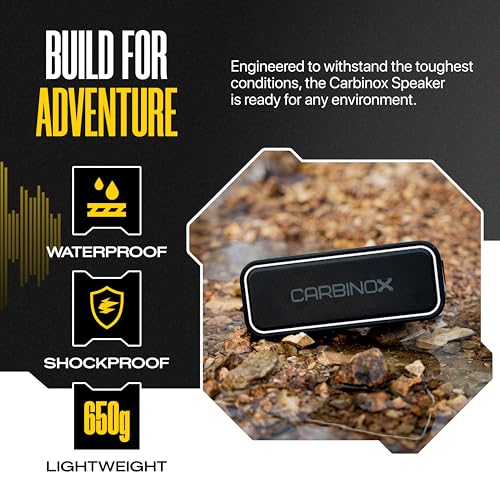 CARBINOX Portable Bluetooth Speaker with IPX7 Waterproof, Type-C Fast Charging, 3D Surround Sound, 18m Range, Black