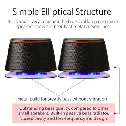 Sanyun SW102 Computer Speakers for Desktop PC Laptop, 2.0 USB Powered | Dual Passive Radiators, Punchy Bass, 3.5mm AUX for Audio, In-Line Volume Control, Plug and Play, Space-Saving (Pair, Black) - color: Black