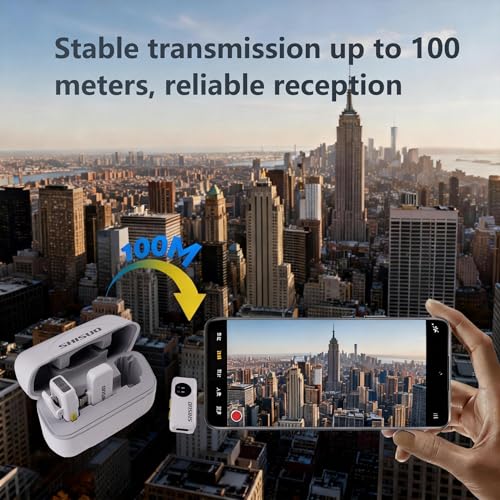 Microfonos Inalambricos Professional Mini Microphone, Wireless Lavalier Microphone with Noise Reduction, Plug & Play Clip-On Mic for Phone, Camera, Vlog, Live Streaming