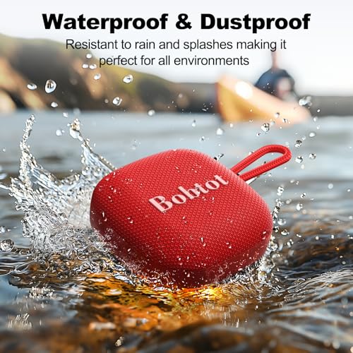 Bobtot Portable Bluetooth Speaker, IPX7 Waterproof, TWS Pairing, Red | Wireless Shower Speaker with 16 Hours Playtime, Loud Stereo Sound, Built-in Microphone, Small Size with Carrying Lanyard - color: Red