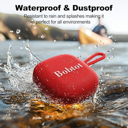 Bobtot Portable Bluetooth Speaker, IPX7 Waterproof, TWS Pairing, Red | Wireless Shower Speaker with 16 Hours Playtime, Loud Stereo Sound, Built-in Microphone, Small Size with Carrying Lanyard - color: Red