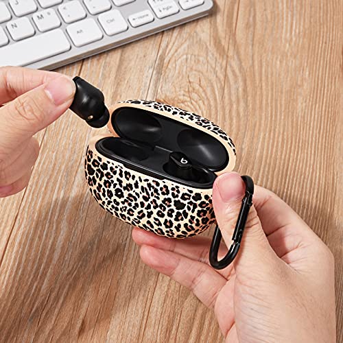 AIRSPO Case for Beats Studio Buds/Beats Studio Buds Plus Case Cover 2021/2023 Silicone Floral Printed Protective Beats Studio Buds Earbuds Headphones Case Cover Skin with Keychain (Khaki/Leopard) - color: Khaki Leopard