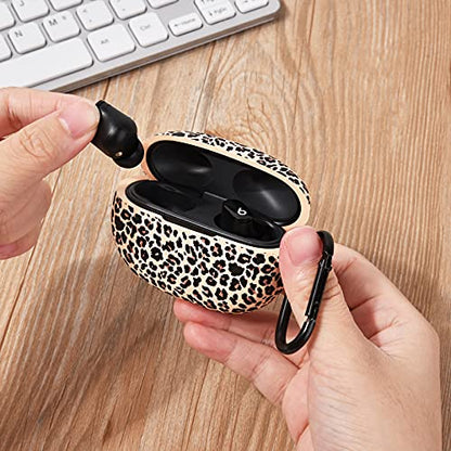 AIRSPO Case for Beats Studio Buds/Beats Studio Buds Plus Case Cover 2021/2023 Silicone Floral Printed Protective Beats Studio Buds Earbuds Headphones Case Cover Skin with Keychain (Khaki/Leopard) - color: Khaki Leopard