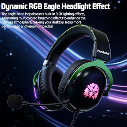 Wired Gaming Headset, RGB Lighting Over Ear Headphones with 7.1 Virtual Surround Sound, Noise Canceling Mic for PC PS5 PS4, Memory Foam Ear Pads, USB Sound Card A/C