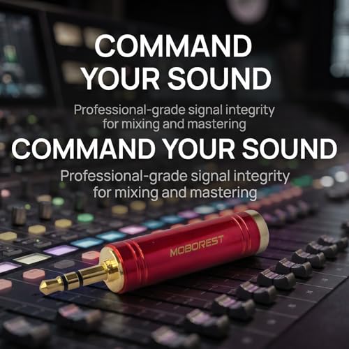 MOBOREST 3.5mm to 1/4" Stereo Audio Connector Headphones Adapter, 1Red | 1/8 Male to 1/4 Female Headphone Jack Converter, Pure Copper Gold-Plated Stereo Aux Plug for Amp, Guitar, Piano, keyboard - color: RED - 1PCS
