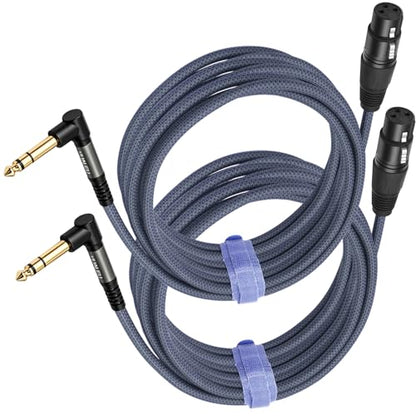 16FT Right Angle 1/4 TRS Male to 3Pin XLR Female Microphone Cable,6.35mm TRS to XLR Female-2Pack - color: 16Feet
