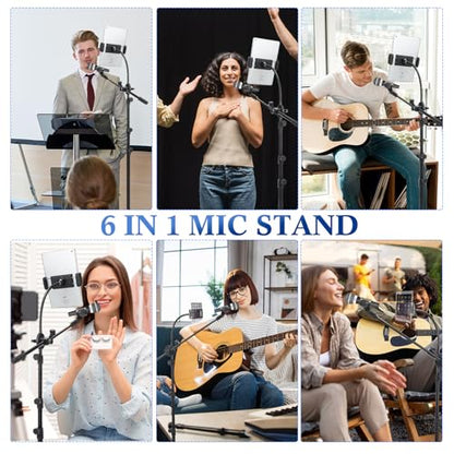 Relaxweex 4 Pcs Tripod Microphone Stand Boom Arm Floor Mic Stand Adjustable Height 24-64 inch with 4 Carrying Bag and 8 Mic Clips for Singing Stage Wedding Karaoke Church(Universal Style)