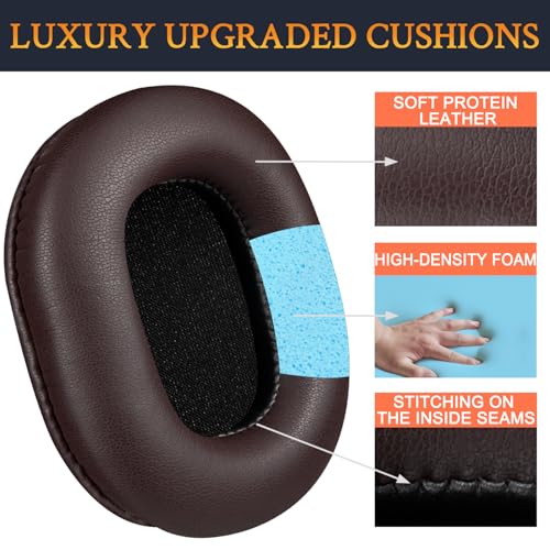 SOULWIT Earpads Replacement for Audio Technica ATH M50X M50XBT M50RD M40X M30X M20X MSR7 SX1 Monitor Headphones, Ear Pads Cushions with Softer Protein Leather, High-Density Foam - Dark Coffee - color: Dark Coffee