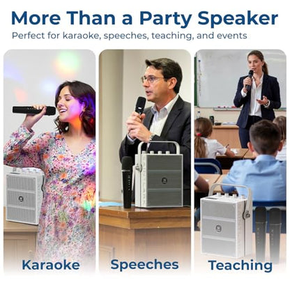 100W Bluetooth Speaker with 2 Wireless Microphones S99 | Powerful Voice Amplifier, Portable Karaoke Machine for Adults, PA System for Home Entertainment, Party, Teaching & Events - color: White