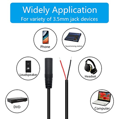 3.5mm Female Plug to 2Pin Bare Wire Open End Cable 1.6FT, TS 2 Pole 1/8'' | 4Pcs 3.5mm Plug Mono Audio Wire, Auxiliary audio connector jack, for 3.5mm Earphone Microphone DIY Cable Repair - color: 3.5mm Female Plug TS 2 Pole - 0.5M/1.6FT