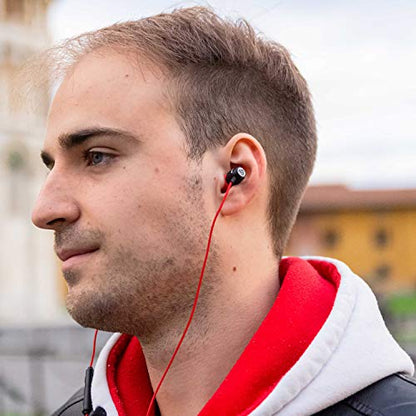 LUDOS Clamor Wired Earbuds in-Ear Headphones, 5 Years Warranty, Earphones with Microphone, Noise Isolating Ear Buds, Memory Foam for iPhone, Samsung, School Students, Kids, Women, Small Ears - Red - color: Red, style: 3.5 mm