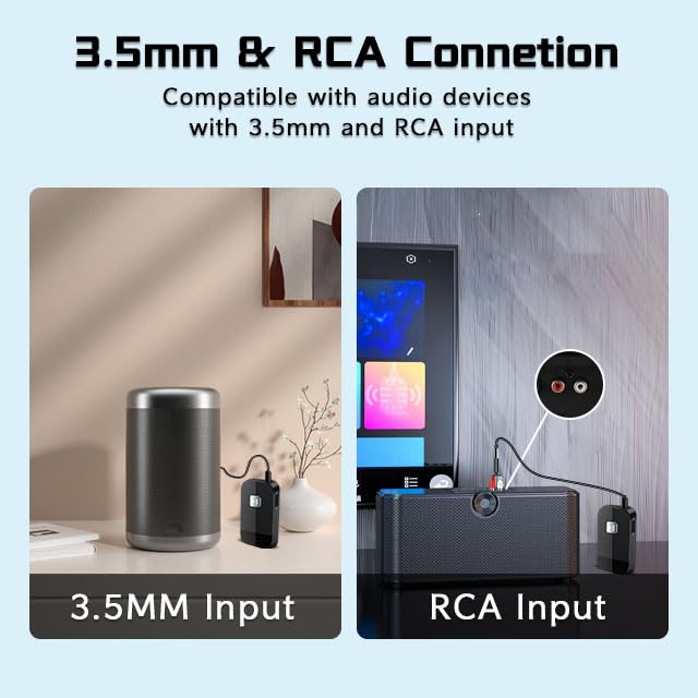 iDIGMALL Bluetooth 5.4 Receiver, HiFi Wireless Audio Adapter for Speakers | 3.5mm AUX RCA Jack for Old Receiver Home System Car Stereo Wired Headphones, 20H Playtime, Easy to Slide ON/Off, Multi-Point - color: J205