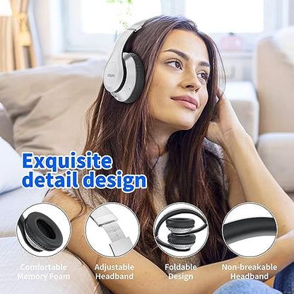 Uliptz Bluetooth Headphones Over Ear, Wireless HiFi Stereo Foldable Headset | 65H Playtime, Bluetooth 6.0, 6 EQ Modes, Built-in Mic, Deep Bass Stereo, Lightweight Design for Home, Office, Travel & PC - color: Silver