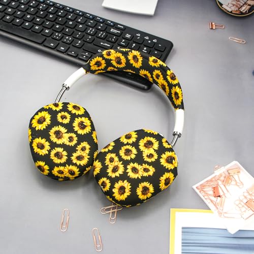 4 in 1 Silicone Case Cover Compatible with Apple Airpods Max 2/1 Headphones(2026/2024/2020), Printed Ear Pad Case Cover Ear Cups Cover and Headband Cover Headband Pad Accessories (Sunflower) - color: Sunflower