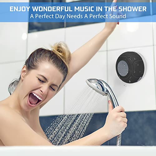 Bluetooth Shower Speaker Waterproof Wireless Mini Small Cute Portable Water Resistant Bathroom Speaker Suction Cup, Handsfree Speakerphone with Built-in Mic,4hrs of Playtime - Black - color: Black