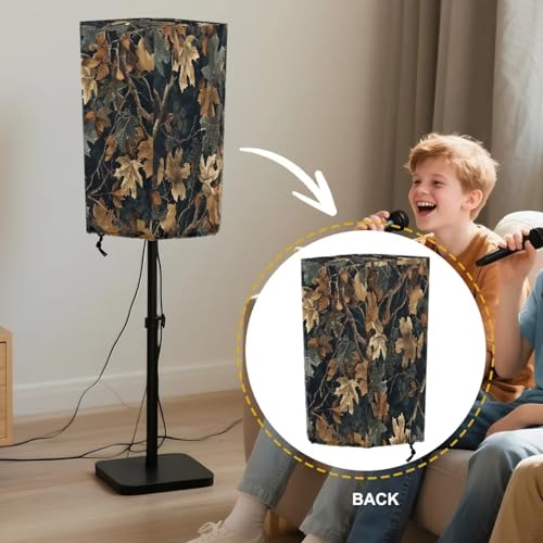 Brown Camo PA/DJ Speaker Cover with Drawstring Green Leaves Print Outdoor Speaker Stand Cover Open-Bottom Design Weatherproof Dustproof Protective Slipcover Size S - color: Brown Camo Green Leaves, size: S