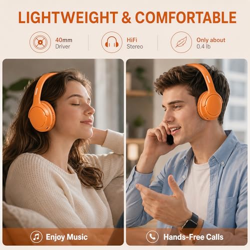 MIDOLA Bluetooth Headphones Wireless 68H with Mic,Decent Sound-Acceptable | Adjustable Headband Foldable Over-Ear Lightweight for Office/Travel/Tablet/iPad/Laptop,HD Stereo Sound,Aux 3.5mm Orange - color: Orange
