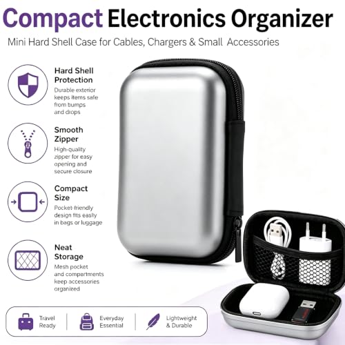 Headphone Case Hard Edge Zipper Bag Compact Portable Headset Storage Bag for Wireless,Headphones Earbuds Cables Charging Cable Travel Waterproof Commuting Home - color: Slivery
