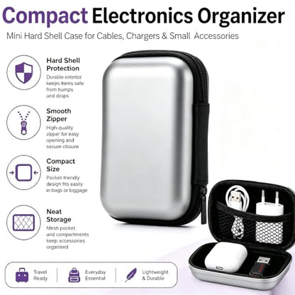 Headphone Case Hard Edge Zipper Bag Compact Portable Headset Storage Bag for Wireless,Headphones Earbuds Cables Charging Cable Travel Waterproof Commuting Home - color: Slivery