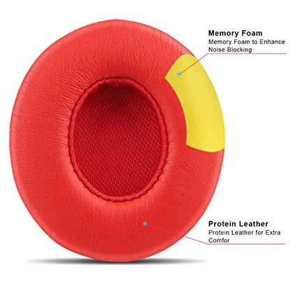 Professional Replacement Ear Pads for Beats Solo 2 & Solo 3 Wireless On-Ear Headphone/Soft Protein Leather/Noise Isolation Memory Foam/Strong Adhesive Tape/Cloud Like Comfort/Extra Durable - color: Red