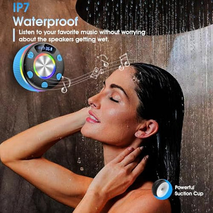 2026 Bluetooth Shower Speaker, Digital Display Portable Speaker with Suction Cup, LED Light, 360° HD Stereo Sound and Robust Bass Waterproof Speakers Wireless for Bathroom, Beach, Car - color: Blue