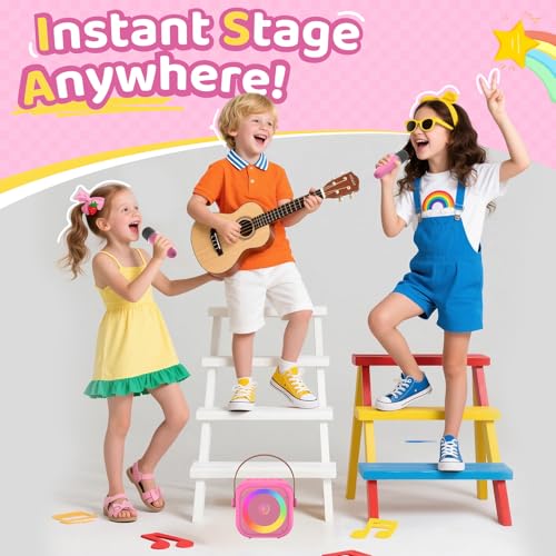 Karaoke Machine for Kids, Toys for 3-12 Years Old Girls Gifts, Kids Karaoke Microphone Machine Toy, Best Fun Christmas Birthday Gifts for 5 6 7 8 9 10 11 Years Teens Girl Boys Rose 2 Mic - color: Rose 2 Mics