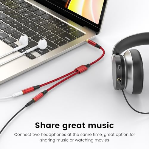 MOSWAG 3.5mm Male to Dual 3.5mm Female Headphone Splitter Adapter, Compatible with iPhone, Samsung, PS4, Switch, Tablets, PC, Laptop, MP3 - color: Red