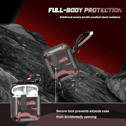 RFUNGUANGO for AirPods 2 Case Carbon Fiber Series, Red Camo - color: CF-Red Camo, size: AirPods 2 Case