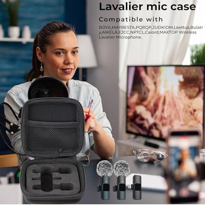 Hard Travel Carrying Mic Case Wireless Lavalier Microphone Case with 3 Slots for Wireless Lavalier Microphone Lapel Clip-on Mic - color: Black